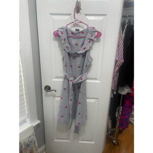 crown & ivy Blue and Red Striped Mini Dress with Ruffle Neck